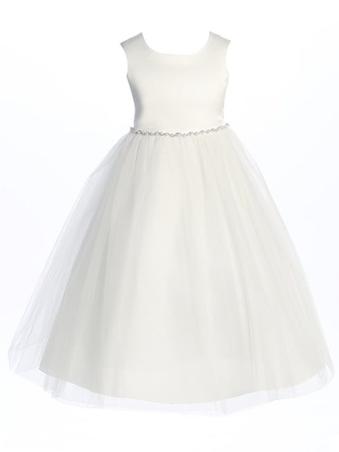 Kids Dream Little Girls White Wavy Rhinestone Pearl Trim Flower Girl Dress 2-6 - SophiasStyle.com